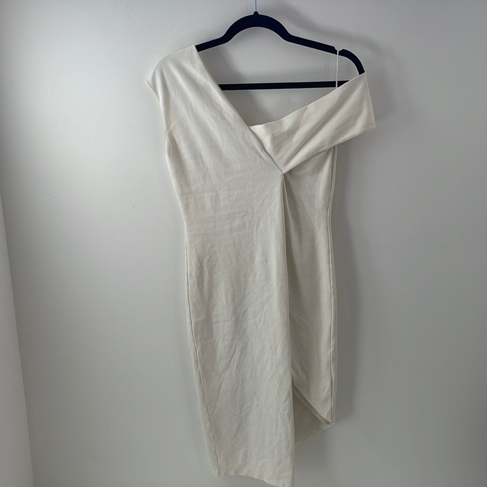 Michelle Mason white off the shoulder cocktail dress